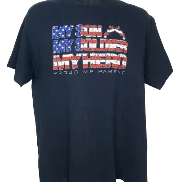 Gildan My Son My Soldier My HeroUnisex T-shirt L  Black Red White Blue Short Slv - Picture 1 of 11